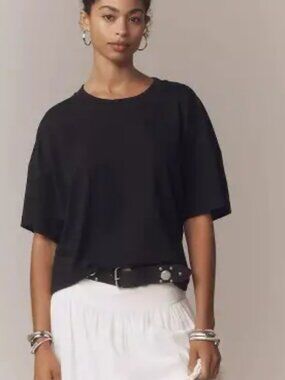 NWT Maeve Oversized Short-Sleeve Mercerized Cotton Crew-Neck Tee - Black - Small